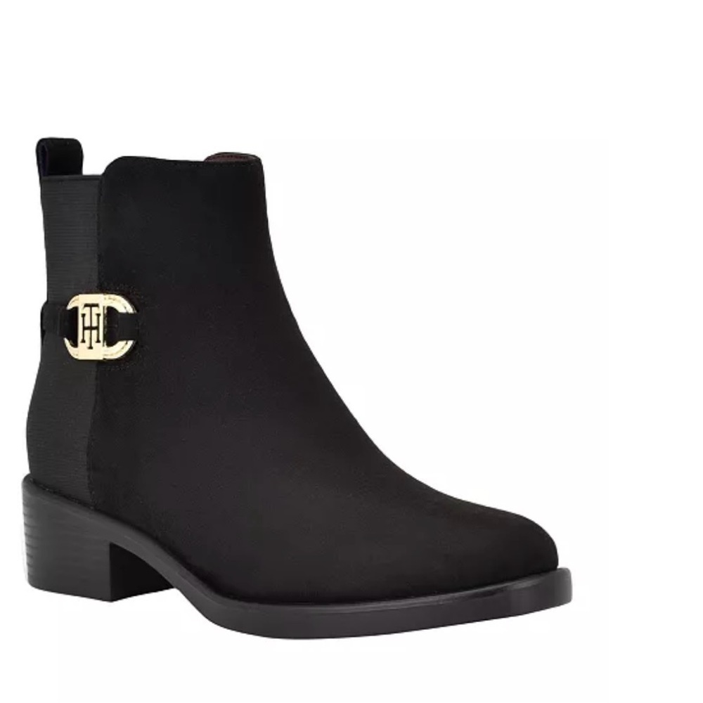 Tommy Hilfiger Women's Black Ankle Booties with Gold Accent Size 8.5 - Picture 6 of 16